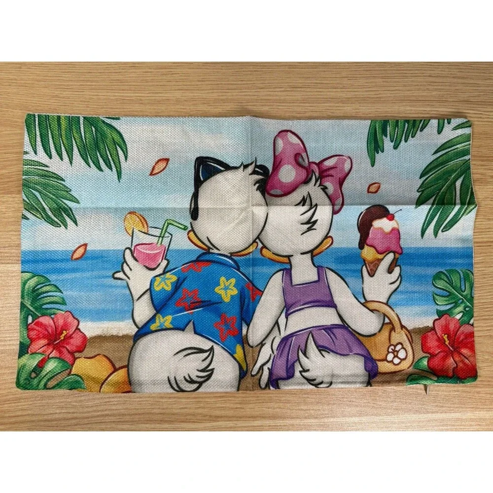 Donald Daisy Duck Tropical Beach Pillow Case Cover Summer Linen Zipper 12x18